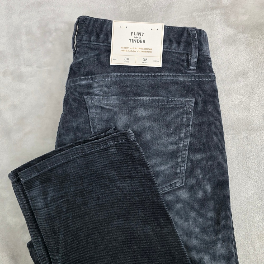 Flint and Tinder Slim Fit Corduroy Pants Mens 34x32 Charcoal Gray New